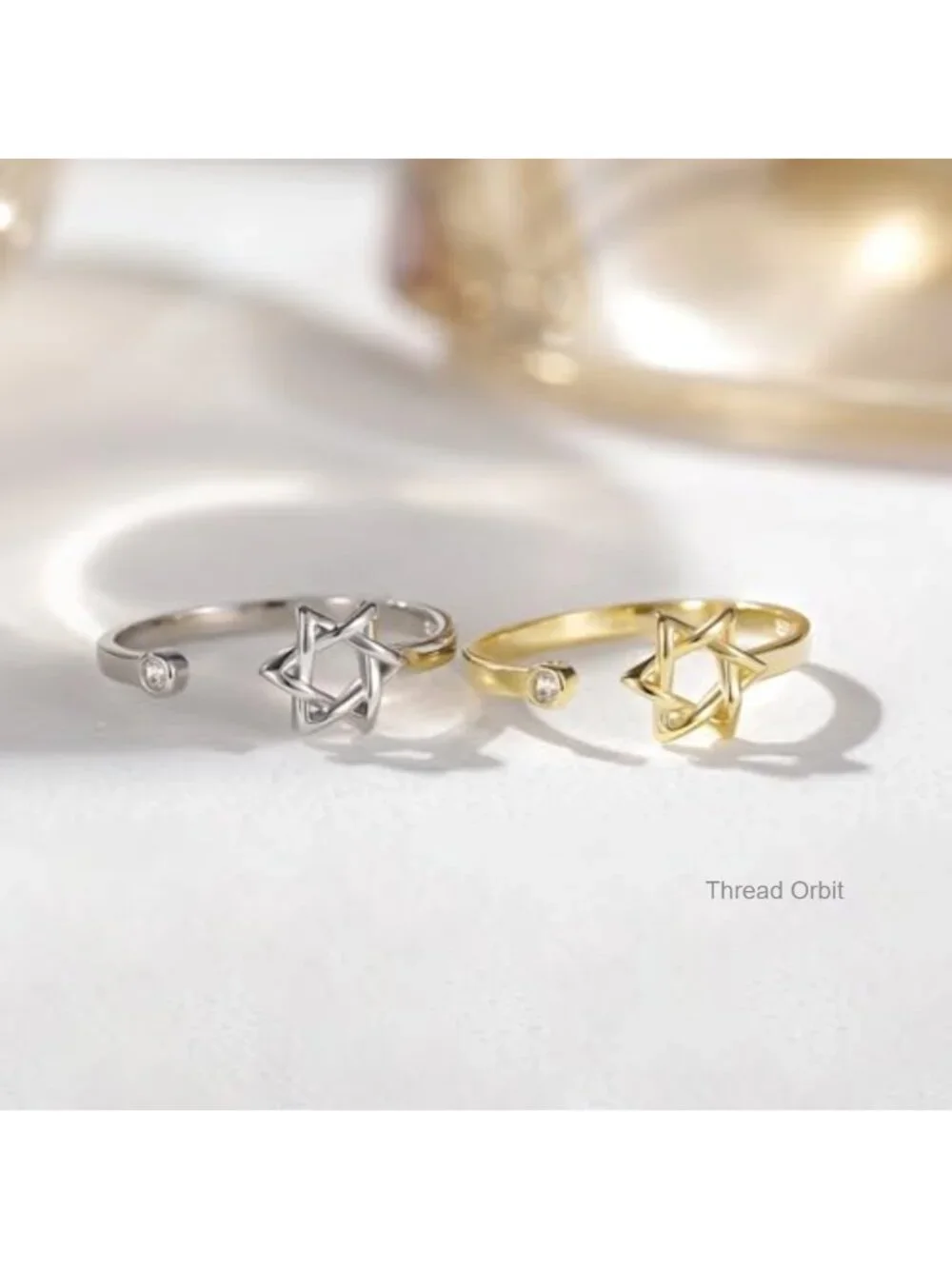 Gold Plated Star of David Zircon Adjustable Ring